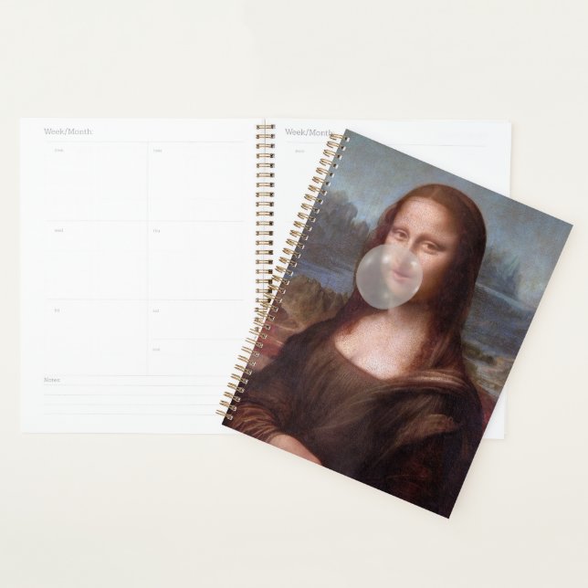 Mona Lisa blowing grey bubble gum Planner (Display)