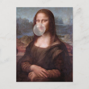 Mona Lisa blowing grey bubble gum Postcard