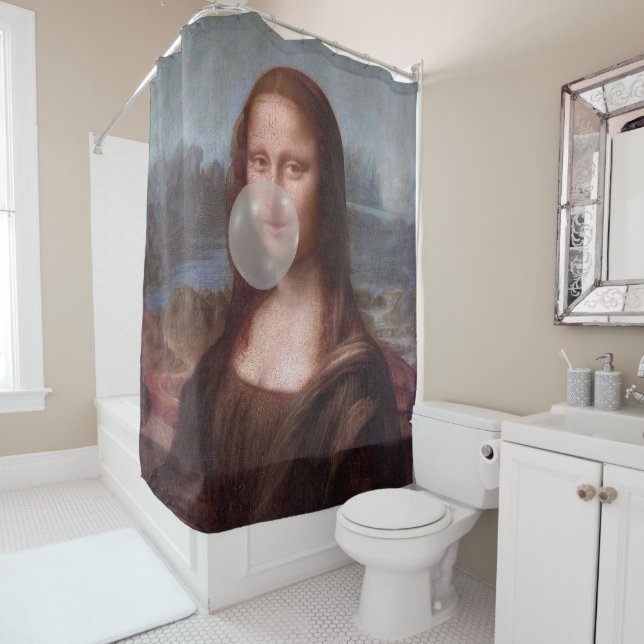 Mona Lisa blowing grey bubble gum Shower Curtain (In Situ)