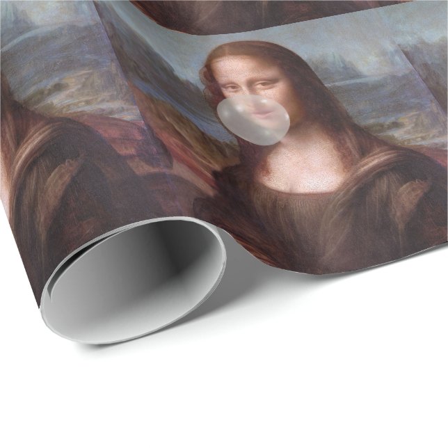 Mona Lisa blowing grey bubble gum Wrapping Paper (Roll Corner)