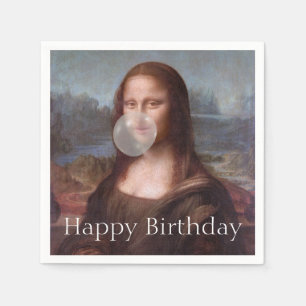 Mona Lisa blowing gum Happy birthday Napkin