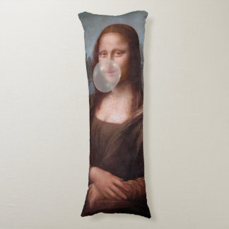 Mona Lisa blowing large bubble gum  Body Cushion