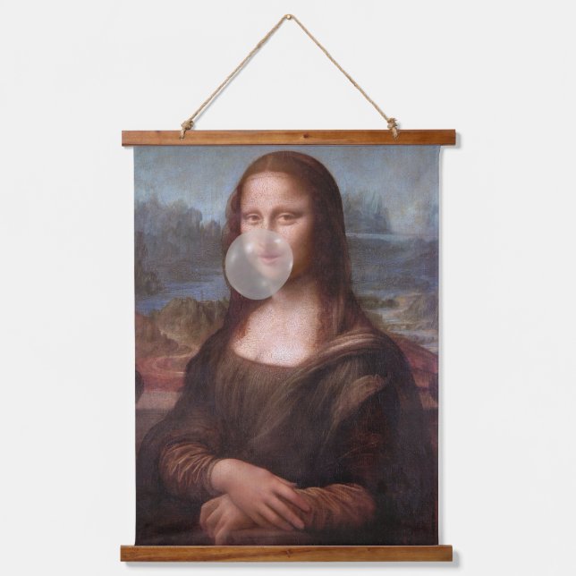 Mona Lisa blowing large bubble gum  Hanging Tapestry (Front)
