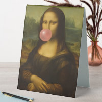 Mona Lisa Blowing Pink Bubble Gum