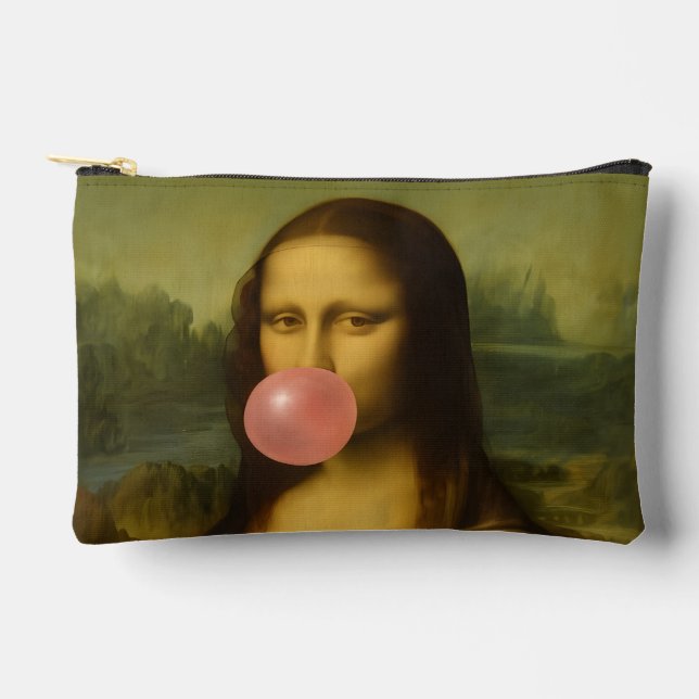 Mona Lisa Blowing Pink Bubble Gum Accessory Pouch (Front)