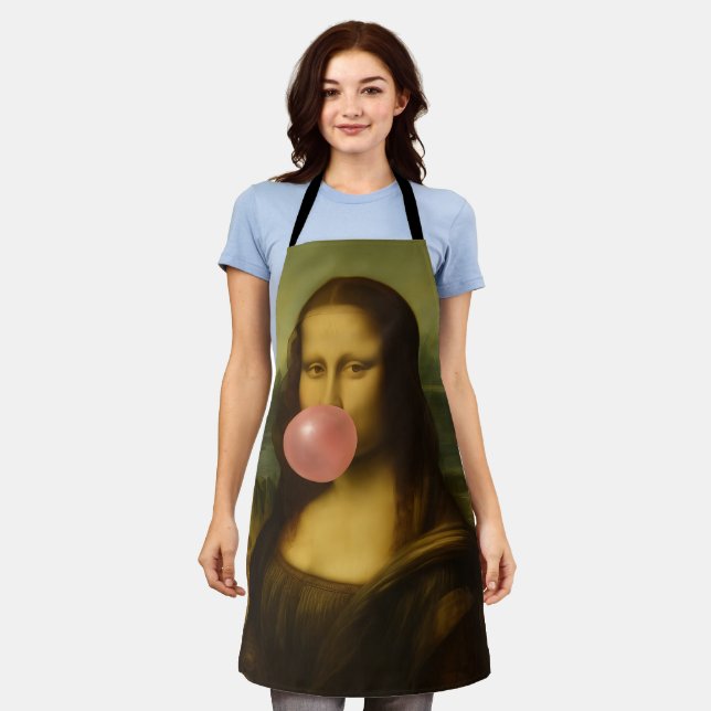 Mona Lisa Blowing Pink Bubble Gum Apron (Worn)