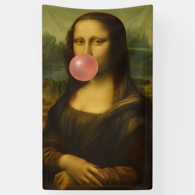 Mona Lisa Blowing Pink Bubble Gum Banner (Vertical)