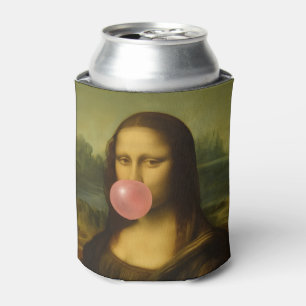 Mona Lisa Blowing Pink Bubble Gum Can Cooler