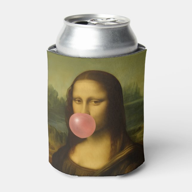Mona Lisa Blowing Pink Bubble Gum Can Cooler (Can Front)