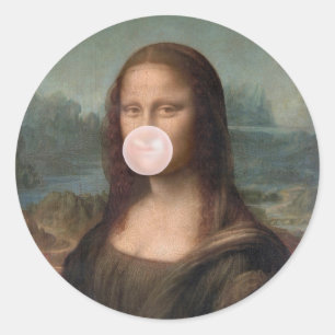 Mona Lisa Blowing Pink Bubble gum  Classic Round Sticker