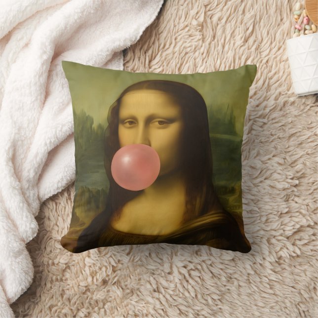 Mona Lisa Blowing Pink Bubble Gum Cushion (Blanket)