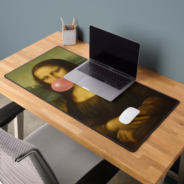 Mona Lisa Blowing Pink Bubble Gum Desk Mat (Office 2)