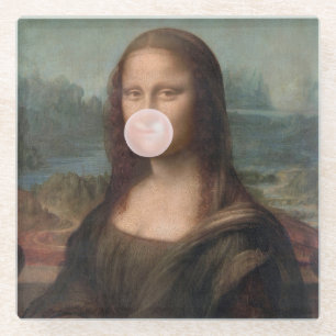Mona Lisa Blowing Pink Bubble gum  Glass Coaster