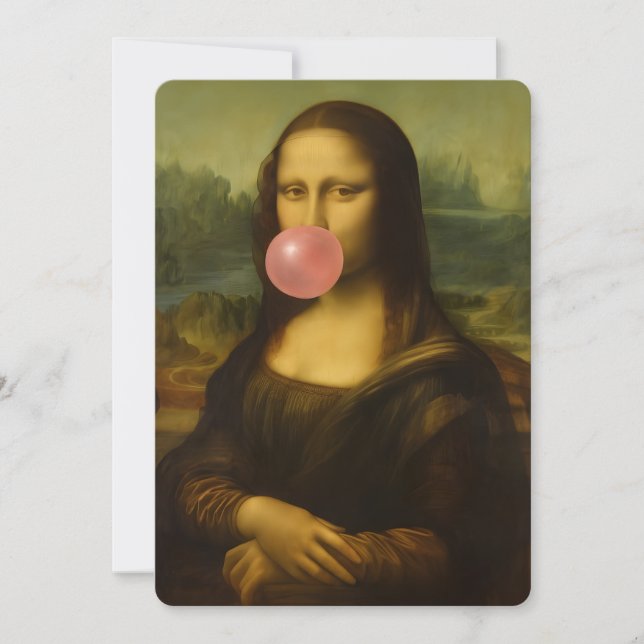 Mona Lisa Blowing Pink Bubble Gum Invitation (Front)