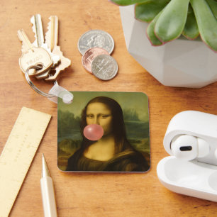 Mona Lisa Blowing Pink Bubble Gum Key Ring