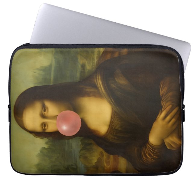 Mona Lisa Blowing Pink Bubble Gum Laptop Sleeve (Front)