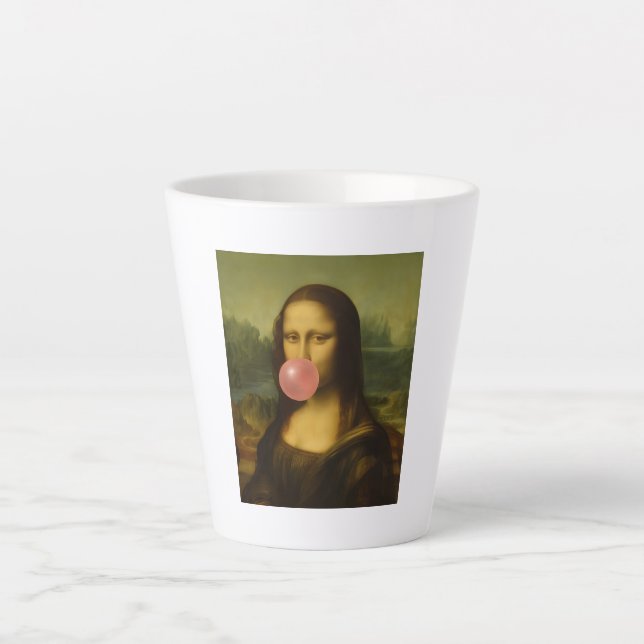 Mona Lisa Blowing Pink Bubble Gum Latte Mug (Front)