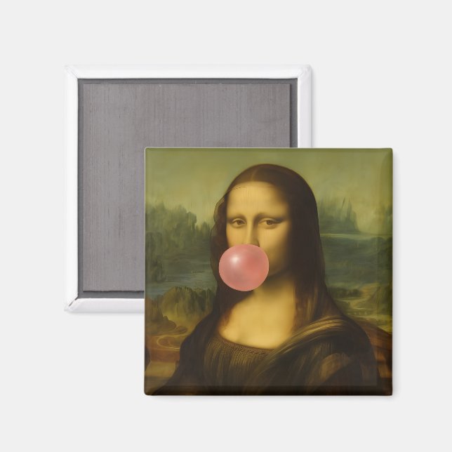 Mona Lisa Blowing Pink Bubble Gum Magnet (Front/Back)
