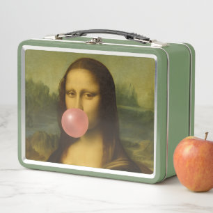 Mona Lisa Blowing Pink Bubble Gum Metal Lunch Box