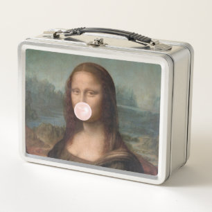 Mona Lisa Blowing Pink Bubble gum  Metal Lunch Box