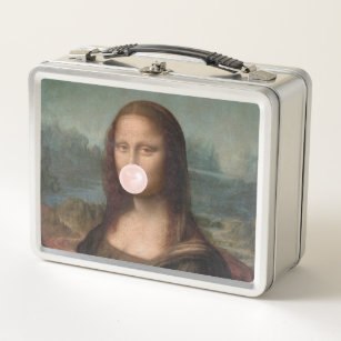 Mona Lisa Blowing Pink Bubble gum  Metal Lunch Box
