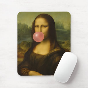 Mona Lisa Blowing Pink Bubble Gum Mouse Pad