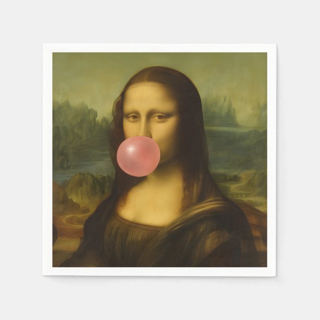 Mona Lisa Blowing Pink Bubble Gum Napkin (Front)