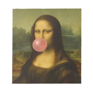 Mona Lisa Blowing Pink Bubble Gum Notepad