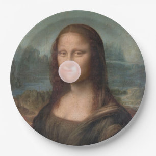 Mona Lisa Blowing Pink Bubble gum  Paper Plate