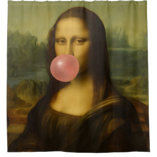 Mona Lisa Blowing Pink Bubble Gum Shower Curtain