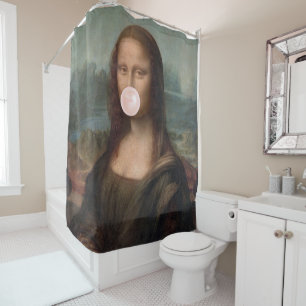 Mona Lisa Blowing Pink Bubble gum   Shower Curtain