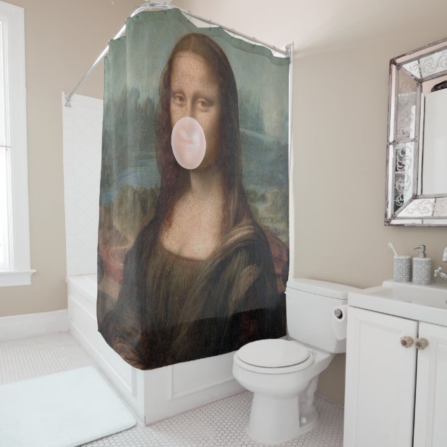 Mona Lisa Blowing Pink Bubble gum  Shower Curtain (In Situ)