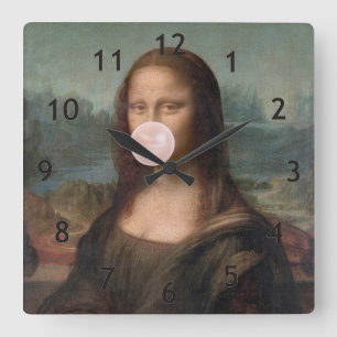 Mona Lisa Blowing Pink Bubble gum  Square Wall Clock