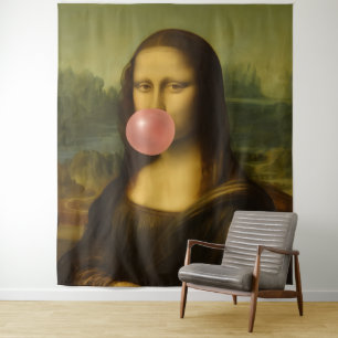 Mona Lisa Blowing Pink Bubble Gum Tapestry