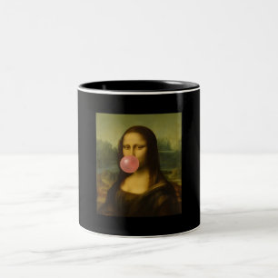 Mona Lisa Blowing Pink Bubble Gum Two-Tone Coffee Mug