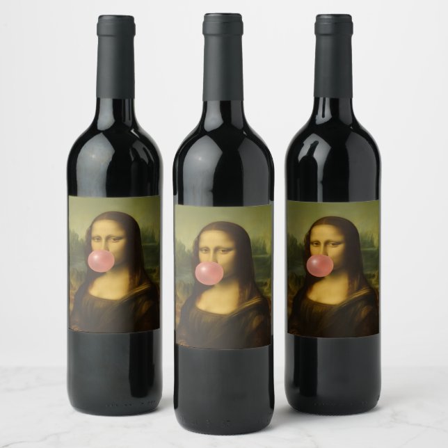 Mona Lisa Blowing Pink Bubble Gum Wine Label (Bottles)