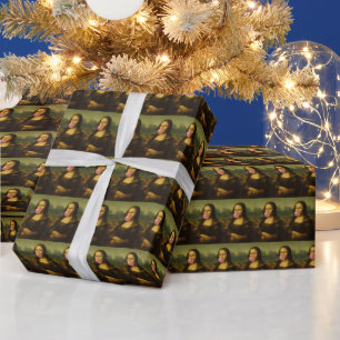Mona Lisa Blowing Pink Bubble Gum Wrapping Paper