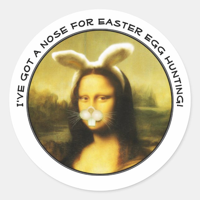 Mona Lisa Bunny Ears Easter Classic Round Sticker (Front)