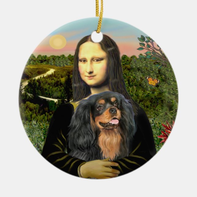 Mona Lisa - Cavalier (black/tan) Ceramic Ornament (Front)
