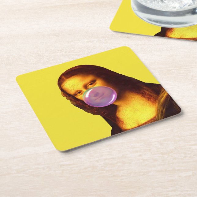 Mona Lisa Chewing gum Bubble Square Paper Coaster (Angled)