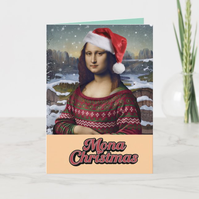Mona Lisa Christmas Sweater Holiday Card (Front)