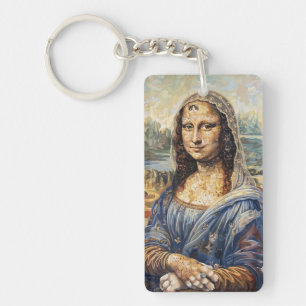 Mona Lisa collage art made with cat faces Key Ring
