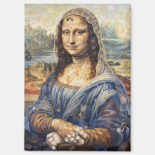 Mona Lisa collage art made with cat faces Magnet