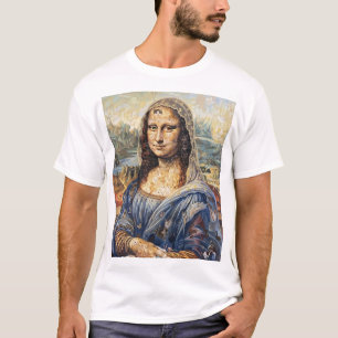 Mona Lisa collage art made with cat faces T-Shirt