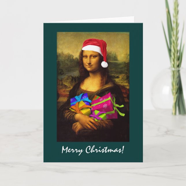 Mona Lisa Comes As Santa Claus Holiday Card (Front)