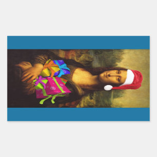 Mona Lisa Comes As Santa Claus Rectangular Sticker