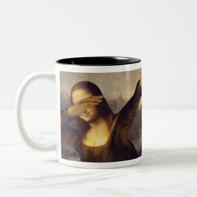 Mona Lisa Dabbing Two-Tone Coffee Mug (Left)