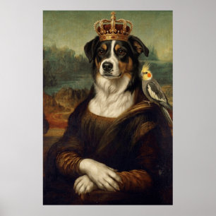 Mona Lisa Dog with Cockatiel Parrot Fine Art Poste Poster