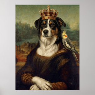 Mona Lisa Dog with Cockatiel Parrot Fine Art Poste Poster