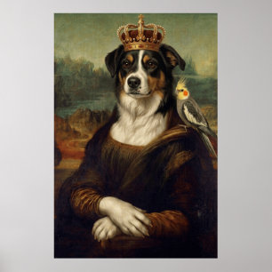 Mona Lisa Dog with Cockatiel Parrot Fine Art Poste Poster